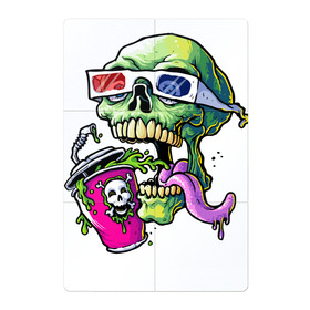 Магнитный плакат 2Х3 с принтом Cool skull , Полимерный материал с магнитным слоем | 6 деталей размером 9*9 см | Тематика изображения на принте: bones | grin | jaw | juice | skull | teeth | tongue | зубы | кости | оскал | очки | пасть | сок | череп | язык