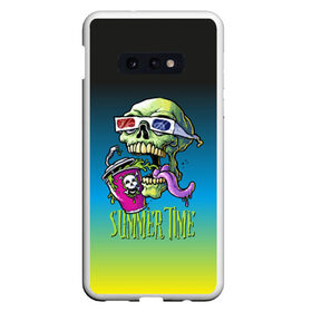 Чехол для Samsung S10E с принтом Cool skull , Силикон | Область печати: задняя сторона чехла, без боковых панелей | Тематика изображения на принте: bones | grin | jaw | juice | skull | teeth | tongue | зубы | кости | оскал | очки | пасть | сок | череп | язык