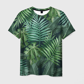 Мужская футболка 3D с принтом Тропики  , 100% полиэфир | прямой крой, круглый вырез горловины, длина до линии бедер | summer | банановая | банановые | джунгли | зелень | краски | летняя | лето | листики | листы | листья | надпись | настроение | отдых | отпуск | пальма | пальмовые | пальмы | папоротник | пляжная | позитив