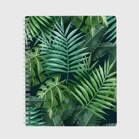 Тетрадь с принтом Тропики , 100% бумага | 48 листов, плотность листов — 60 г/м2, плотность картонной обложки — 250 г/м2. Листы скреплены сбоку удобной пружинной спиралью. Уголки страниц и обложки скругленные. Цвет линий — светло-серый
 | Тематика изображения на принте: summer | банановая | банановые | джунгли | зелень | краски | летняя | лето | листики | листы | листья | надпись | настроение | отдых | отпуск | пальма | пальмовые | пальмы | папоротник | пляжная | позитив