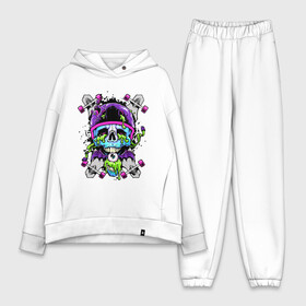 Женский костюм хлопок Oversize с принтом Crazy skull ,  |  | bat | eye | grin | helmet | jaw | orbits | skateboard | skull | teeth | wings | глаз | глазницы | зубы | крылья | летучая мышь | оскал | пасть | скейтборд | череп | шлем