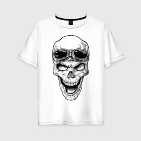 Женская футболка хлопок Oversize с принтом Skull , 100% хлопок | свободный крой, круглый ворот, спущенный рукав, длина до линии бедер
 | grin | jaw | orbits | skull | teeth | глазницы | зубы | оскал | очки | пасть | череп