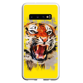 Чехол для Samsung Galaxy S10 с принтом Оскал тигра , Силикон | Область печати: задняя сторона чехла, без боковых панелей | барс | волк | детёныш | джунгли | енот | животное | зубр | кот | лев | леопард | львица | медведь | охотник | пасть | полосы | пятнистая | рык | рычание | тигр | тигрица | хозяин | царьзверей | шерсть