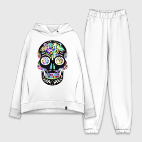 Женский костюм хлопок Oversize с принтом Flowers ,  |  | color | flowers | jaw | rose | skull | teeth | зубы | пасть | цвет | цветы | череп