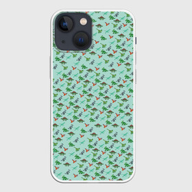 Чехол для iPhone 13 mini с принтом dinosaurs green ,  |  | Тематика изображения на принте: dinosaurs green | динозавр | пиксельный динозавр | пиксельный рисунок