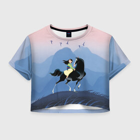 Женская футболка Crop-top 3D с принтом Mulan in the mountains , 100% полиэстер | круглая горловина, длина футболки до линии талии, рукава с отворотами | fa mulan | landscape | mulan | vdosadir | бэрри кук | мулан | тони бэнкрофт | фа мулан