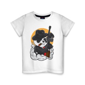 Детская футболка хлопок с принтом Panda Gangster , 100% хлопок | круглый вырез горловины, полуприлегающий силуэт, длина до линии бедер | Тематика изображения на принте: art | automatic | bandit | gangster | panda | weapons | автомат | арт | бандит | гангстер | оружие | панда