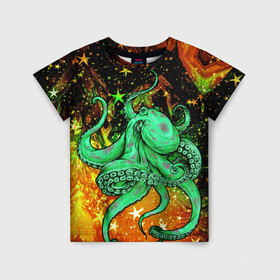 Детская футболка 3D с принтом Cosmo Octopus , 100% гипоаллергенный полиэфир | прямой крой, круглый вырез горловины, длина до линии бедер, чуть спущенное плечо, ткань немного тянется | cosmo | kraken | medusa | meduza | ocean | octopus | pirates | арт | ван | гог | звезды | искусство | картина | космос | кракен | красочный | медуза | море | океан | осьминог | пираты | принт | стиль
