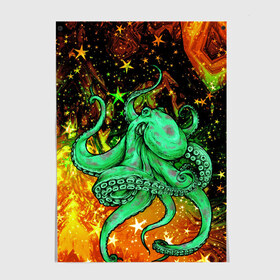 Постер с принтом Cosmo Octopus , 100% бумага
 | бумага, плотность 150 мг. Матовая, но за счет высокого коэффициента гладкости имеет небольшой блеск и дает на свету блики, но в отличии от глянцевой бумаги не покрыта лаком | cosmo | kraken | medusa | meduza | ocean | octopus | pirates | арт | ван | гог | звезды | искусство | картина | космос | кракен | красочный | медуза | море | океан | осьминог | пираты | принт | стиль