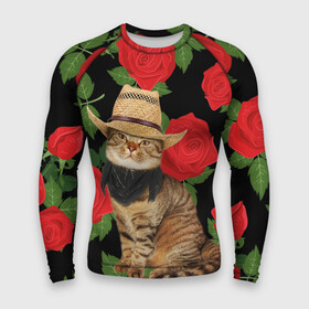 Мужской рашгард 3D с принтом Мачо Котик | Ковбой ,  |  | cat | cats | kitten | mem | memes | rose | roses | глаза | глазки | киска | кот | котёнок | котик | котики | котэ | котята | кошак | кошка | кошки | красивая | мем | мемчики | милая | прикольная | роза | розы | светлая | темная