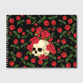 Альбом для рисования с принтом Skull Roses , 100% бумага
 | матовая бумага, плотность 200 мг. | Тематика изображения на принте: rose | roses | анатомия | белая | белое | гот | косплей | кости | кость | костюм | красочная | пират | пираты | подарок | прикольная | роза | светлая | стиль | темная | тренд | чб | череп | черепа | черепушки