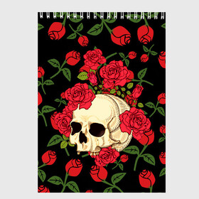 Скетчбук с принтом Skull Roses , 100% бумага
 | 48 листов, плотность листов — 100 г/м2, плотность картонной обложки — 250 г/м2. Листы скреплены сверху удобной пружинной спиралью | rose | roses | анатомия | белая | белое | гот | косплей | кости | кость | костюм | красочная | пират | пираты | подарок | прикольная | роза | светлая | стиль | темная | тренд | чб | череп | черепа | черепушки