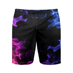 Мужские шорты спортивные с принтом ОГОНЬ НЕОН ,  |  | абстракция | горит | неон | неоновый | огонь | пламя | пожар | синий | текстура | фиолетовый | яркий