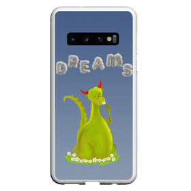 Чехол для Samsung Galaxy S10 с принтом Dragon Dreams , Силикон | Область печати: задняя сторона чехла, без боковых панелей | Тематика изображения на принте: девушке | детское | дракон | дракон добрый | дракон лето | дракон мечтатель | дракон ребенку | дракон цветы | дракончик | летний дракон | лето | мечтай | мечтатель | мечты | мечты дракона