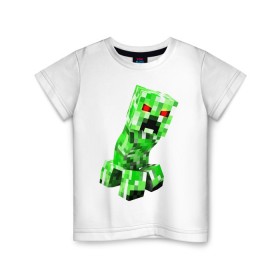 Детская футболка хлопок с принтом MINECRAFT CREEPER , 100% хлопок | круглый вырез горловины, полуприлегающий силуэт, длина до линии бедер | creeper | game | minecraft | блоки | игра | квадраты | компьютерная | крипер | криппер | майнкрафт | огонь