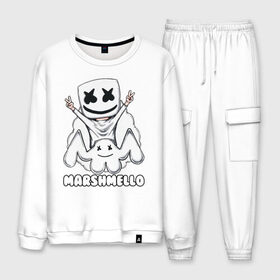 Мужской костюм хлопок с принтом MARSHMELLO , 100% хлопок | на свитшоте круглая горловина, мягкая резинка по низу. Брюки заужены к низу, на них два вида карманов: два “обычных” по бокам и два объемных, с клапанами, расположенные ниже линии бедра. Брюки с мягкой трикотажной резинкой на поясе и по низу штанин. В поясе для дополнительного комфорта — широкие завязки | dj | marshmello | marshmellow | usa | америка | клуб | клубная музыка | мармело | маршмелло | маршмеллоу | музыка | музыкант