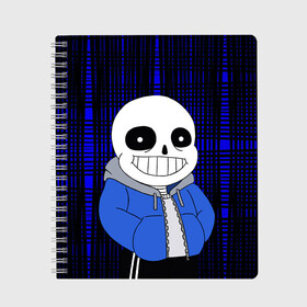 Тетрадь с принтом Sans Undertale , 100% бумага | 48 листов, плотность листов — 60 г/м2, плотность картонной обложки — 250 г/м2. Листы скреплены сбоку удобной пружинной спиралью. Уголки страниц и обложки скругленные. Цвет линий — светло-серый
 | asriel dreemurr | blaster | chara | frisk | gaster | sans | skull | undertale | азриэль дримурр | андертале | андертейл | андрайн | гастер | игра | меттатон | подземная история | подземная сказка | санс | скелет | ундертале | фриск