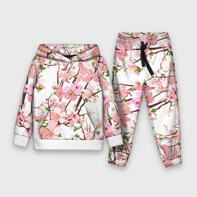 Детский костюм 3D (с толстовкой) с принтом Сакура | Sakura ,  |  | flower | flowers | pink | rose | sakura | девочке | девушке | красивая | парню | подарок | прикольная | приятная | роза | розовая | сакура | текстура | цветок | цветочки | цветы