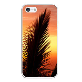 Чехол для iPhone 5/5S матовый с принтом пальмы ветки закат море отдых , Силикон | Область печати: задняя сторона чехла, без боковых панелей | Тематика изображения на принте: 