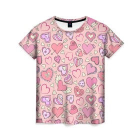 Женская футболка 3D с принтом Сердечки разные , 100% полиэфир ( синтетическое хлопкоподобное полотно) | прямой крой, круглый вырез горловины, длина до линии бедер | Тематика изображения на принте: blue | flower | flowers | love | love is | loves | pink | rose | бабочка | бабочки | голубая | девочке | девушке | красивая | мода | парню | подарок | приятная | роза | розовая | сердечки | сердце | текстура | тренд | цветок