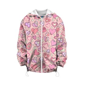 Детская куртка 3D с принтом Сердечки разные , 100% полиэстер | застежка — молния, подол и капюшон оформлены резинкой с фиксаторами, по бокам — два кармана без застежек, один потайной карман на груди, плотность верхнего слоя — 90 г/м2; плотность флисового подклада — 260 г/м2 | Тематика изображения на принте: blue | flower | flowers | love | love is | loves | pink | rose | бабочка | бабочки | голубая | девочке | девушке | красивая | мода | парню | подарок | приятная | роза | розовая | сердечки | сердце | текстура | тренд | цветок