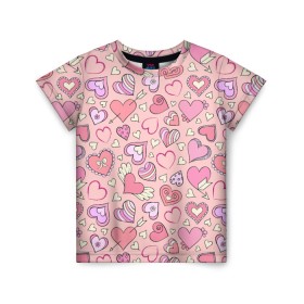 Детская футболка 3D с принтом Сердечки разные , 100% гипоаллергенный полиэфир | прямой крой, круглый вырез горловины, длина до линии бедер, чуть спущенное плечо, ткань немного тянется | blue | flower | flowers | love | love is | loves | pink | rose | бабочка | бабочки | голубая | девочке | девушке | красивая | мода | парню | подарок | приятная | роза | розовая | сердечки | сердце | текстура | тренд | цветок