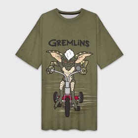 Платье-футболка 3D с принтом Gremlin on a bike ,  |  | gizmo | gremlins | mogwai | vdzajul | гизмо | гремлины | магвай