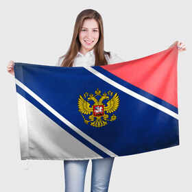 Флаг 3D с принтом RUSSIA SPORT , 100% полиэстер | плотность ткани — 95 г/м2, размер — 67 х 109 см. Принт наносится с одной стороны | russia | russia sport | народный | народный стиль | отечество | патриот | роспись | россия | россия спорт | русский | спорт | триколор | узоры | флаг | я русский