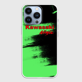 Чехол для iPhone 13 Pro с принтом Kawasaki ,  |  | kawasaki | moto | ninja | брызги | дорога | кавасаки | краска | мотоцикл | надпись | неон | ниндзя | паутина | скорость | текстура