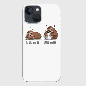 Чехол для iPhone 13 mini с принтом Ленивец Coffee ,  |  | animal | coffee | need | sleep | животные | кавай | кити | котенок | котик | котики | кофе | кофеман | ленивец | лень | милый | панда | работа | спать