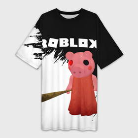 Платье-футболка 3D с принтом Roblox piggy Свинка Пигги. ,  |  | game | gamer | logo | minecraft | piggi | roblox | simulator | игра | конструктор | лого | пигги | свинья | симулятор | строительство | фигура