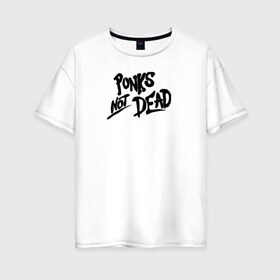 Женская футболка хлопок Oversize с принтом Punks not dead , 100% хлопок | свободный крой, круглый ворот, спущенный рукав, длина до линии бедер
 | Тематика изображения на принте: minimalism | punk | punks not dead | rock | white | анархия | минимализм | панк | панки | панки живы | рок