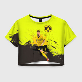 Женская футболка Crop-top 3D с принтом Марко Ройс , 100% полиэстер | круглая горловина, длина футболки до линии талии, рукава с отворотами | marco reus | боруссия | бундеслига | германия | марко ройс | фанат | футбол