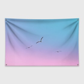 Флаг-баннер с принтом чайки птицы полет градиент , 100% полиэстер | размер 67 х 109 см, плотность ткани — 95 г/м2; по краям флага есть четыре люверса для крепления | градиент | закат | минимализм | небо | полет | природа | просто | птицы | рассвет | чайки