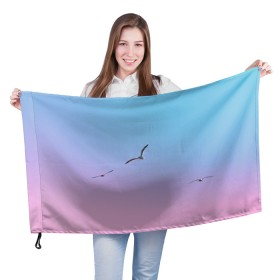 Флаг 3D с принтом чайки птицы полет градиент , 100% полиэстер | плотность ткани — 95 г/м2, размер — 67 х 109 см. Принт наносится с одной стороны | градиент | закат | минимализм | небо | полет | природа | просто | птицы | рассвет | чайки