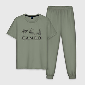Мужская пижама хлопок с принтом Самбо , 100% хлопок | брюки и футболка прямого кроя, без карманов, на брюках мягкая резинка на поясе и по низу штанин
 | sambo | боевое искусство | борьба | единоборство | самбо | самозащита | самооборона | спорт