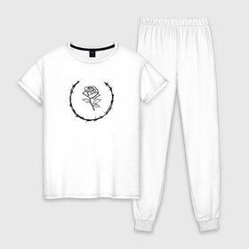Женская пижама хлопок с принтом MXDVS ROSE , 100% хлопок | брюки и футболка прямого кроя, без карманов, на брюках мягкая резинка на поясе и по низу штанин | 1993 | 19993 | bones | brend | kill yourself | make earth great again | max | mxdvs | mxdvs logo | mxdvs mask | mxdvs маска | rose | roses | skull | street wear | terror | бренд | кости | макс | макс рейндерс | мхдвс | роза | череп