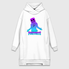 Платье-худи хлопок с принтом FORTNITE x MARSHMELLO ,  |  | deadmau5 | fortnite | fortnite 2 | fortnite x маршмелло | ikonik | marshmello | ninja | ninja streamer | raven | travis scott | ворон | иконик | ниндзя | пили | рейвен | трэвис скотт | фортнайт