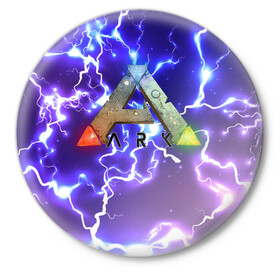 Значок с принтом Ark Survival Evolved (Z) ,  металл | круглая форма, металлическая застежка в виде булавки | ark survival evolved | dino | game | динозавр | игры