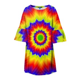 Детское платье 3D с принтом Tie-Dye , 100% полиэстер | прямой силуэт, чуть расширенный к низу. Круглая горловина, на рукавах — воланы | Тематика изображения на принте: abstract | colorful | dye | gradient | texture | tie | абстракция | градиент | дай | тай | текстура | цветной