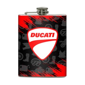 Фляга с принтом DUCATI [2] , металлический корпус | емкость 0,22 л, размер 125 х 94 мм. Виниловая наклейка запечатывается полностью | Тематика изображения на принте: ducati | moto | дукати | мото | мотоцикл