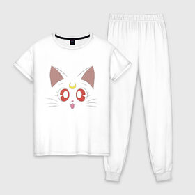 Женская пижама хлопок с принтом Sailor Moon Luna , 100% хлопок | брюки и футболка прямого кроя, без карманов, на брюках мягкая резинка на поясе и по низу штанин | animal | cat | cuty | eyes | face | kitty | luna | moon | pet | sailor moon | глаза | котенок | кошка | луна | милота | мордочка кота | мультяшки | питомец | сейлор мун | сейлормун | сейлормун луна | сэйлор мун