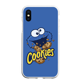 Чехол для iPhone XS Max матовый с принтом Cookies , Силикон | Область печати: задняя сторона чехла, без боковых панелей | cookie | cookiemonster | delicious | eat | monster | yummy | еда | коржик | куки | кукимонстр | монстр | печенье | сезам | сладости | улица | улицасезам