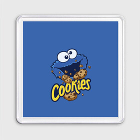 Магнит 55*55 с принтом Cookies , Пластик | Размер: 65*65 мм; Размер печати: 55*55 мм | cookie | cookiemonster | delicious | eat | monster | yummy | еда | коржик | куки | кукимонстр | монстр | печенье | сезам | сладости | улица | улицасезам