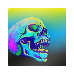 Магнит виниловый Квадрат с принтом Neon skull , полимерный материал с магнитным слоем | размер 9*9 см, закругленные углы | Тематика изображения на принте: color | grin | jaw | orbits | skull | teeth | зубы | оскал | пасть | цвет | череп