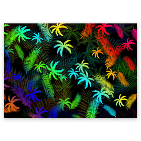 Поздравительная открытка с принтом ПАЛЬМЫ / ТРОПИКИ , 100% бумага | плотность бумаги 280 г/м2, матовая, на обратной стороне линовка и место для марки
 | Тематика изображения на принте: flowers | hotline miami | neon | new retro wave | outrun | outrun electro | palmen | rainbow | retro | retrowave | summer | synth | synthwave | tropical | лето | неон | пальмы | радуга | растения | ретро | тропики | хотлайн майами | цветы