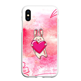 Чехол для iPhone XS Max матовый с принтом Влюбленный Зайчик , Силикон | Область печати: задняя сторона чехла, без боковых панелей | like | love | loveis | pink | валентин | влюбленным | женщинам | животные | зайка | зайчик | заяц | звери | каваи | кролик | лапки | люблю | любовь | мордочка | няшный | подарок | прикольный | сердечки | сердце