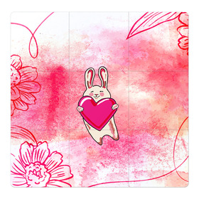 Магнитный плакат 3Х3 с принтом Влюбленный Зайчик , Полимерный материал с магнитным слоем | 9 деталей размером 9*9 см | like | love | loveis | pink | валентин | влюбленным | женщинам | животные | зайка | зайчик | заяц | звери | каваи | кролик | лапки | люблю | любовь | мордочка | няшный | подарок | прикольный | сердечки | сердце