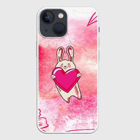 Чехол для iPhone 13 mini с принтом Влюбленный Зайчик ,  |  | like | love | loveis | pink | валентин | влюбленным | женщинам | животные | зайка | зайчик | заяц | звери | каваи | кролик | лапки | люблю | любовь | мордочка | няшный | подарок | прикольный | сердечки | сердце
