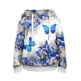 Детская толстовка 3D с принтом Butterfly | Blue White , 100% полиэстер | двухслойный капюшон со шнурком для регулировки, мягкие манжеты на рукавах и по низу толстовки, спереди карман-кенгуру с мягким внутренним слоем | Тематика изображения на принте: butterfly | earth | flowers | forest | neon | бабочки | весенняя | весна | зелень | земля | зима | зимняя | искусство | краски | лес | летняя | лето | море | неон | океан | осенняя | природа | приятная | растения | рестение